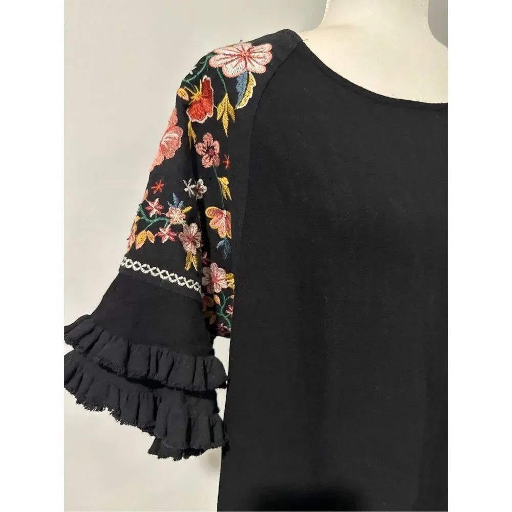 Umgee  double Ruffle sleeve Embroidered top M - Picture 4 of 10